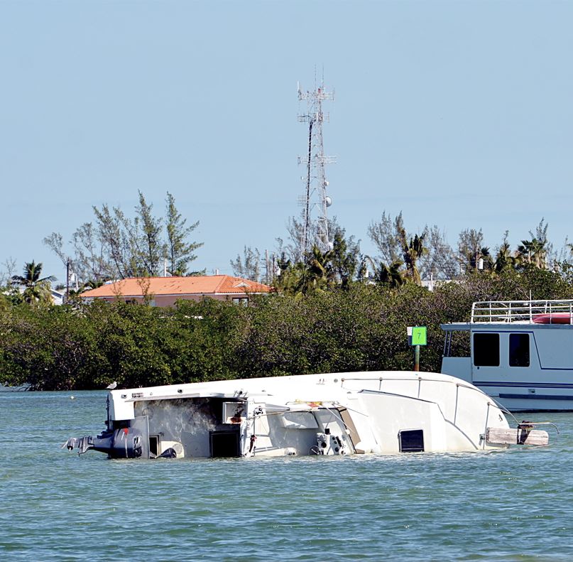 A Pleasure Boat Capsized In Shallow Water