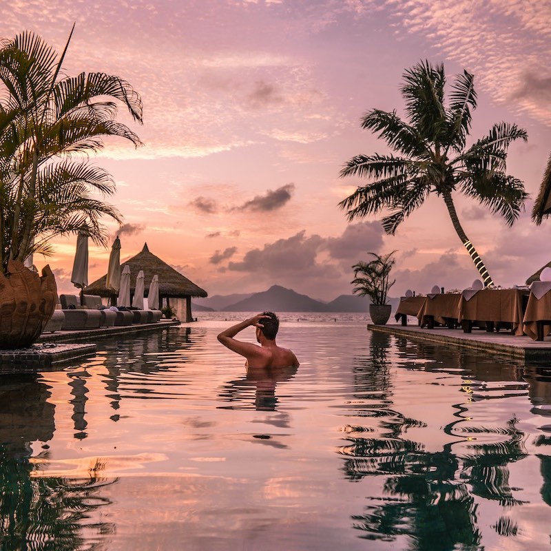 Luxury Swimming Pool In A Tropical Resort, Relaxing Vacation In