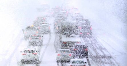 Traffic is halted due to snowy weather conditions on Route 93 South, Tuesday, March 14, 2023, in Londonderry, NH (AP Photo/Charles Krupa)