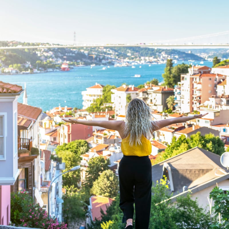 Woman In Istanbul With Bosphorus View