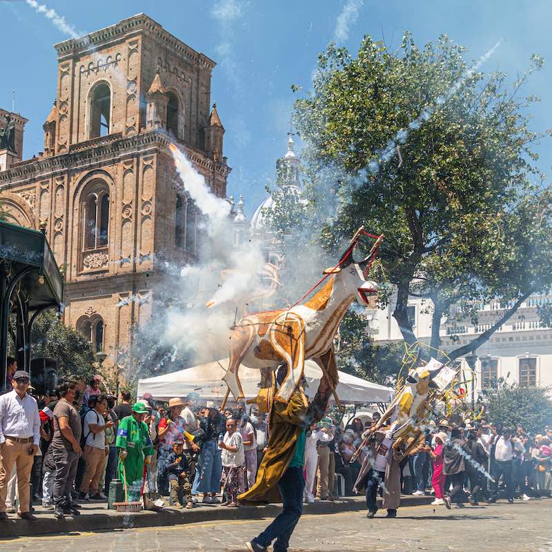 Traditional Parade During Independence Day In The Historic Center Of Cuenca, Ecuador