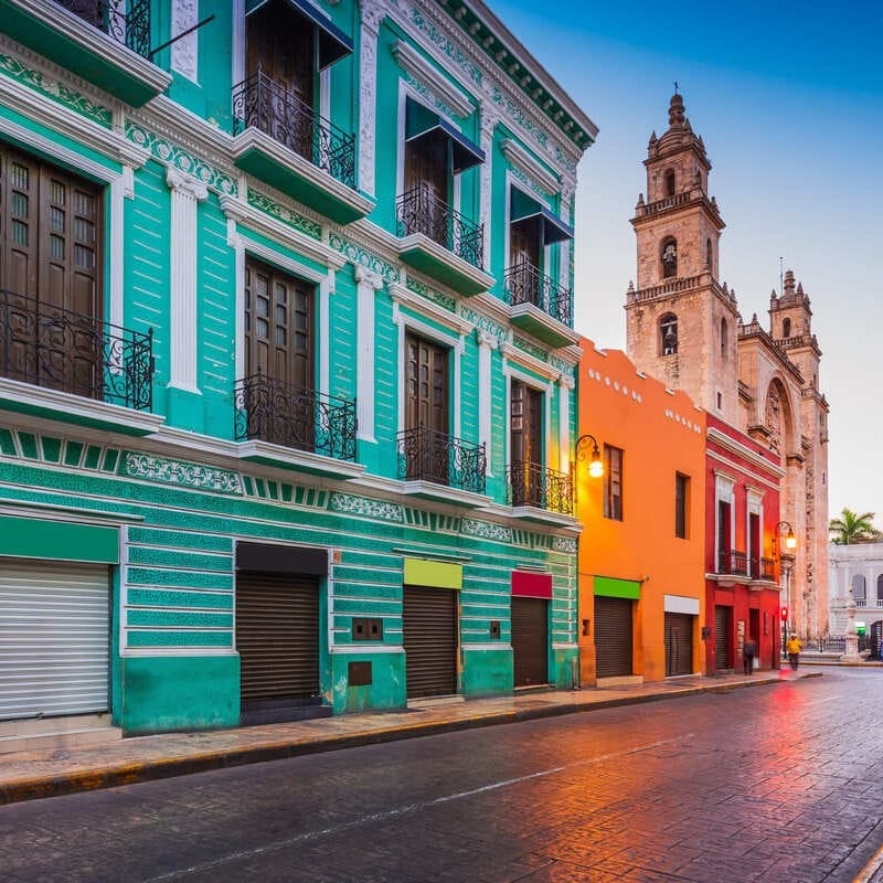 Colonial Architecture In Merida, State Of Yucatan In The Yucatan Peninsula Of Mexico, Latin America